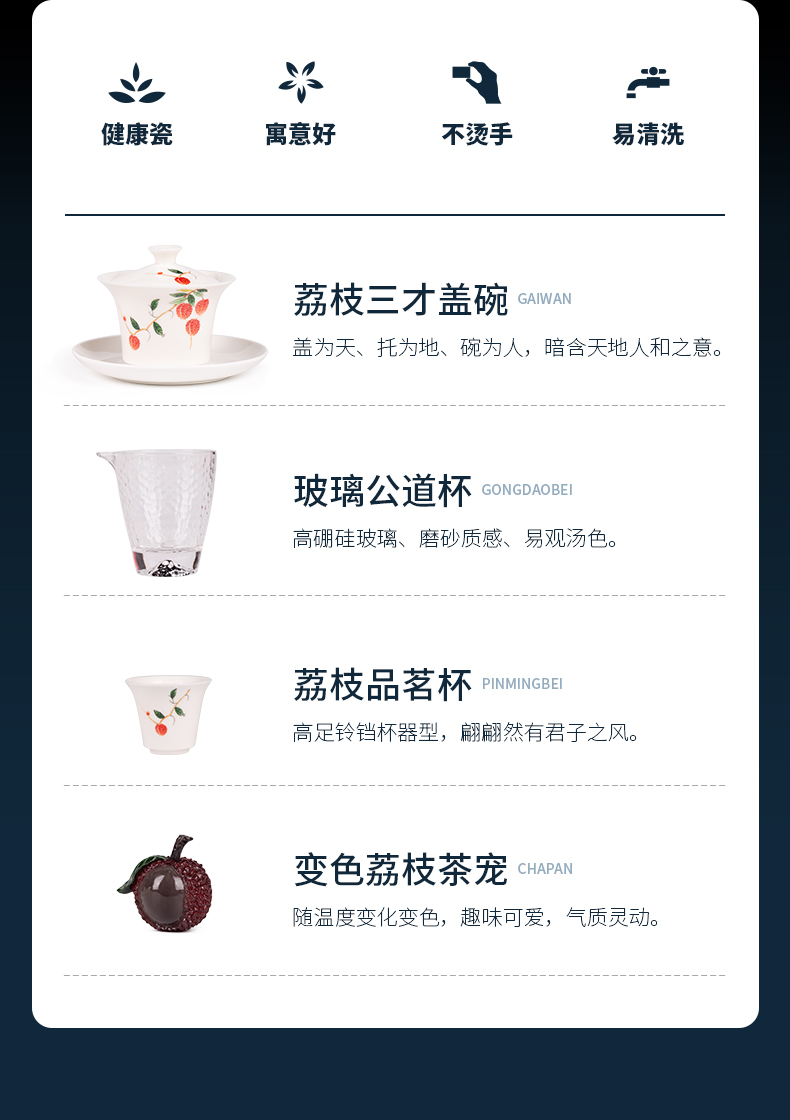 Litchi, tea set suit household jingdezhen ceramic tea tureen small Chinese kungfu tea of a complete set of gift boxes