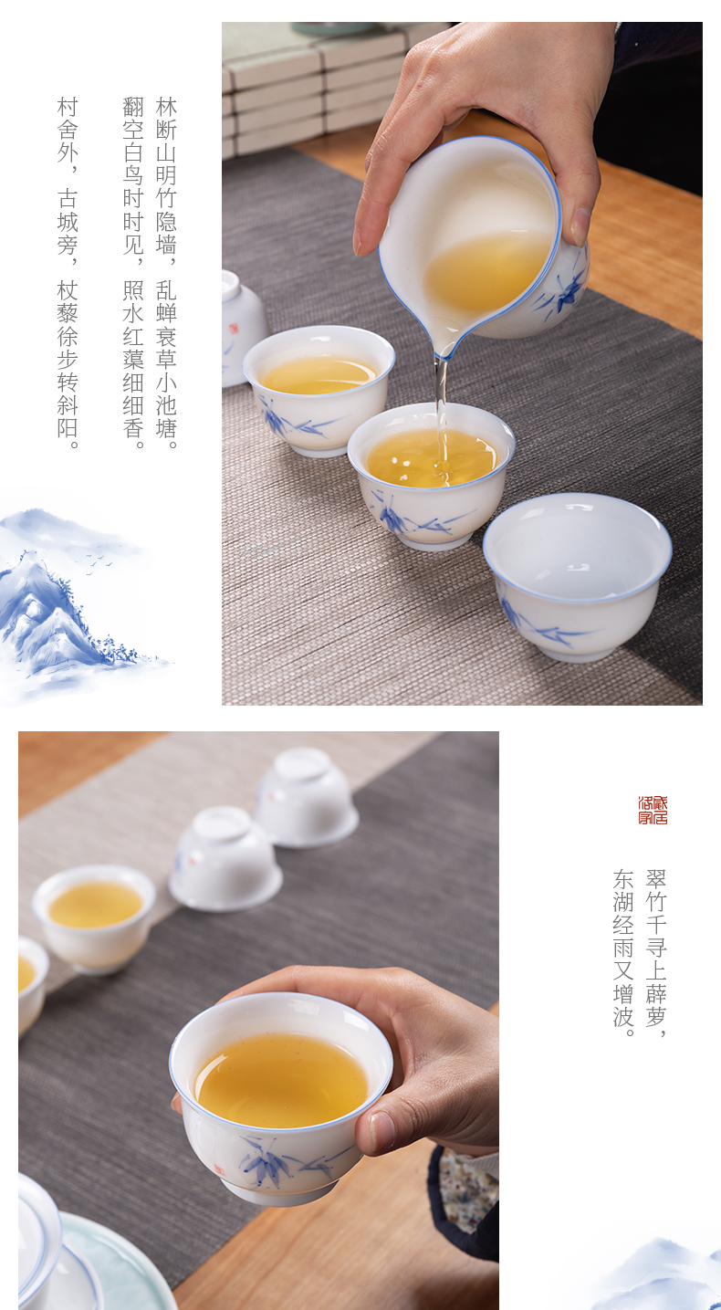 Touch the floor clearance 】 【 tea set a complete set of blue and white porcelain teapot kung fu tea tureen suit the teapot