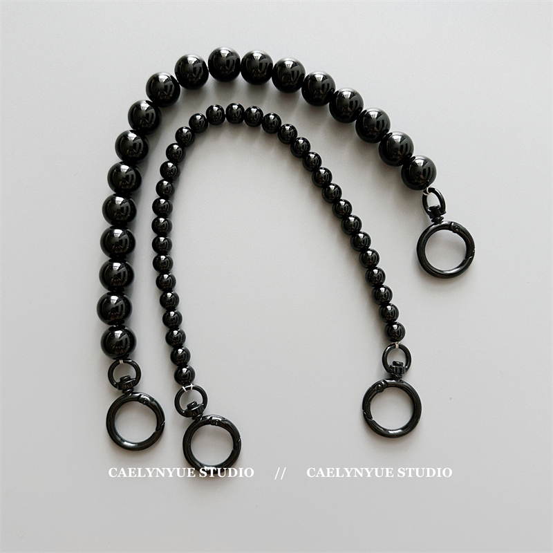 Imitation Obsidian Agate Round Bead Handbag Chain Black Glass Bead Handbag Mobile Phone Chain Lanyard Decoration 30cm