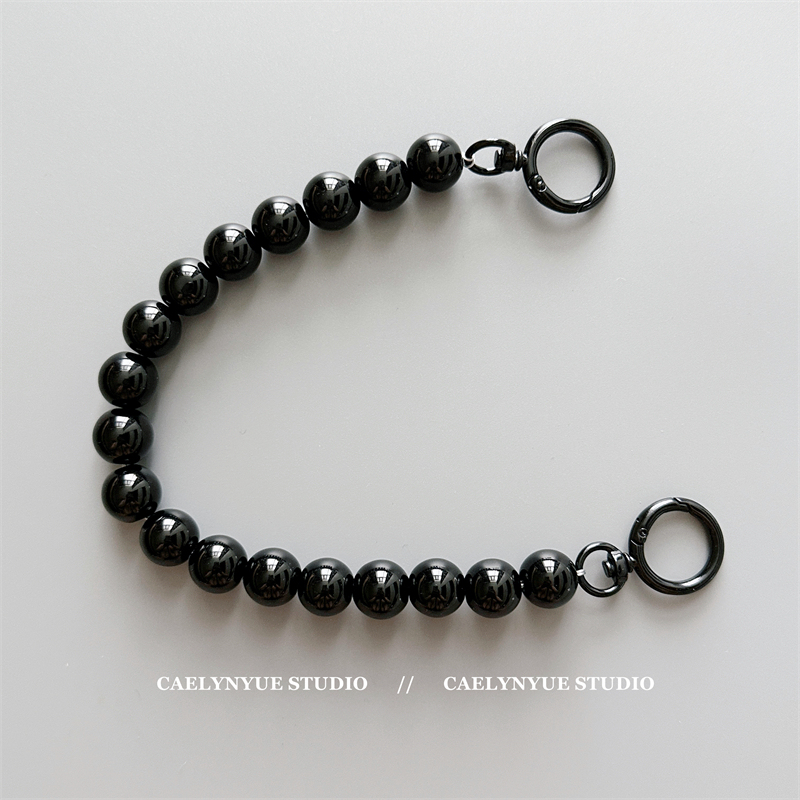 Imitation Obsidian Agate Round Bead Handbag Chain Black Glass Bead Handbag Mobile Phone Chain Lanyard Decoration 30cm