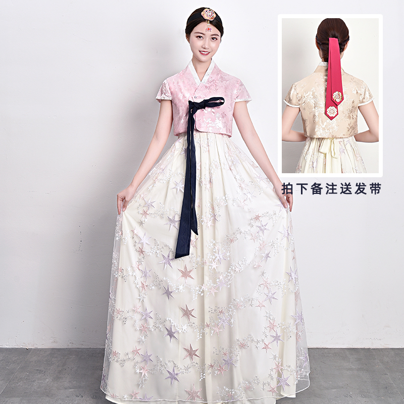 Summer New Short-Sleeved Long Dress Set, Korean-Style Improved Traditional Korean Women's Costume, Korean Ethnic Clothing for Performances