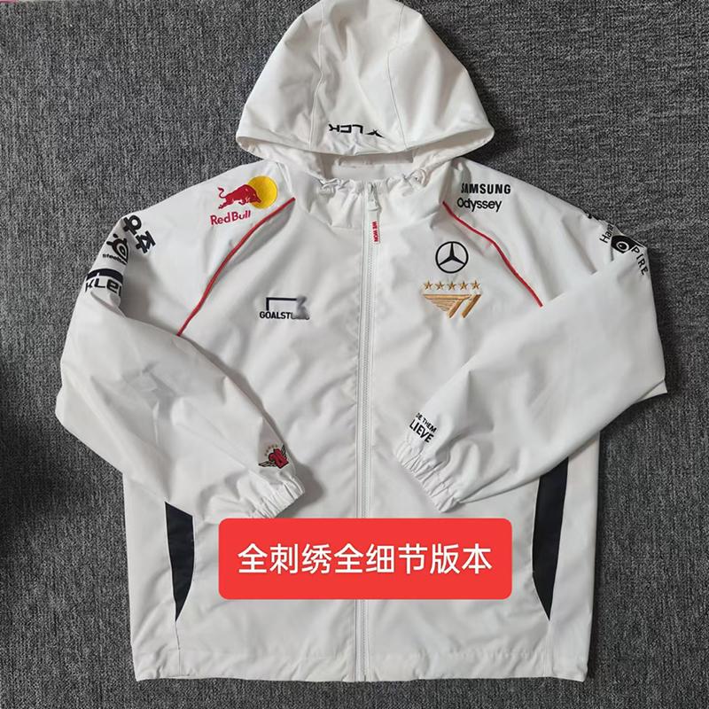 T1 Team 2025 World Championship White Team Uniform Championship Commemorative Edition Faker Embroidered Windproof Jacket Trench Coat