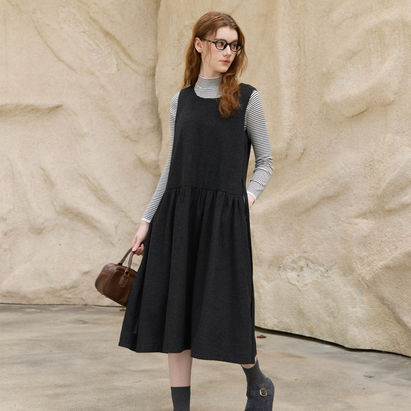 Bruland French Versatile Layered U-Neck Wool Blend Slimming Vest Dress Autumn and Winter New Long Dress Bruland French Versatile Layered U-Neck Wool Blend Slimming Vest Dress Autumn and Winter New Long Dress