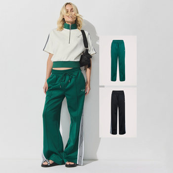 Retro side striped loose straight fit side snap drawstring elastic waist sweatpants casual pants