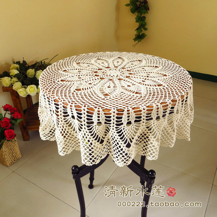 山东纯手工钩花编织棉麻线美式森系田园蕾丝镂空圆桌台布茶几盖布