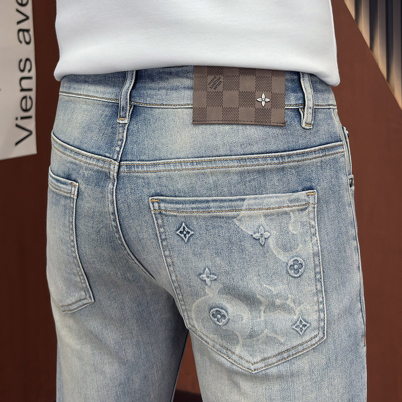 2026 New Slim-Fit Skinny Jeans for Men, Spring Light Blue Stretchy Straight-Leg High-End Trendy Luxury Long Pants