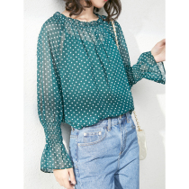 UJIA flowing Fairy Polka Dot wave dot shoulder shirt female 2021 autumn new design sense niche coat