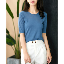 U Home short sleeve knitwear T-shirt women 2021 summer new solid color thin foreign style casual ladies bottoming coat