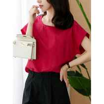 U home rose red short sleeve T-shirt female 2021 summer new Korean version size loose thin foreign style womens coat
