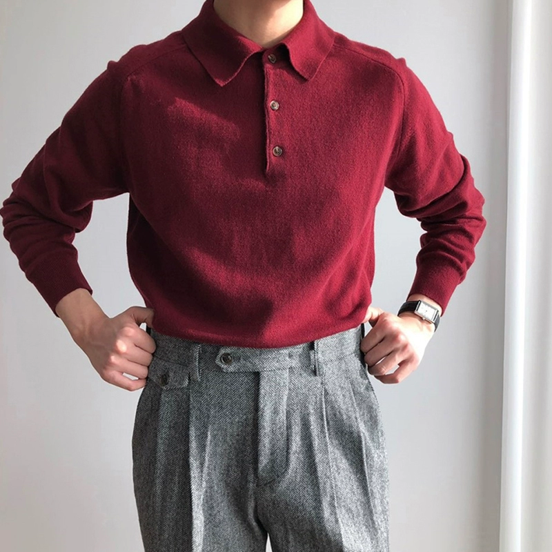 Mùa thu và mùa đông Quần áo nam Hàn Quốc mới mua quần áo len nam chất lượng cao, mềm mịn đan áo POLO-ST306 - Áo len