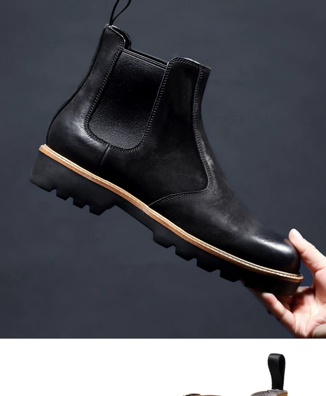 Chelsea boots nam da mềm đế cao Martin boots nam phong cách Anh mùa đông cộng với cashmere nam boots retro đại hoàng - Giay cao