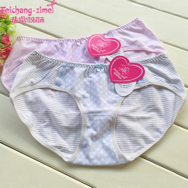 Very Sisters Japanese Striped Cotton Comfortable Girls Underwear Girls Students Mid Waist Briefs Ladies Underpants Head