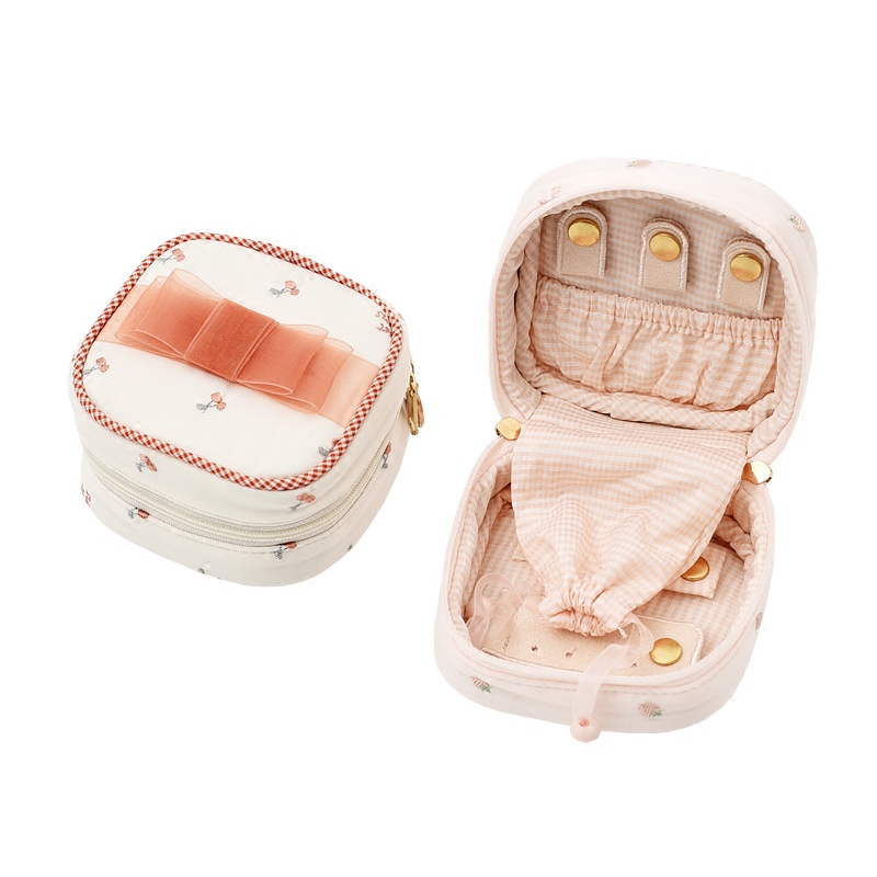 Day Series Sweet Merry Small Cherry Strawberry Embroidered Square First Decorated Box Travel Portable Jewellery Containing Bag