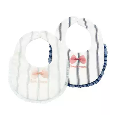 Fresh striped cotton-dyed cute bow pleated lace children's bib