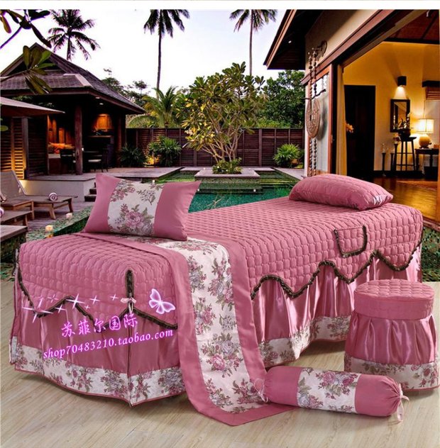 New Beauty Bed Cover Bốn mảnh Set Beauty Salon Body Massage Bed Cover Pure Color Garden New Special mua khăn trải giường spa
