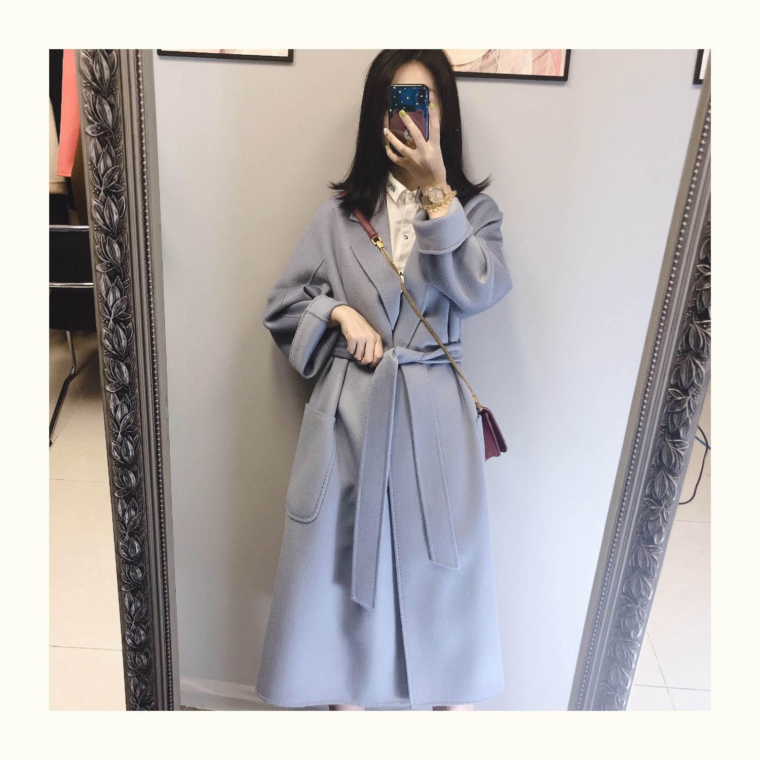 2019 mùa thu và mùa đông mới Hàn Quốc phong phú nước chị em gợn sóng hai mặt áo cashmere nữ dài len - Accentuated eo áo áo khoác dạ nữ form ngắn