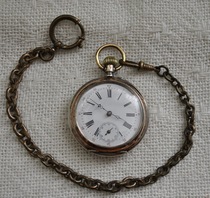 The store manager recommends the German 1880s fine Western 800 sterling silver carved antique European pocket watch with watch chain