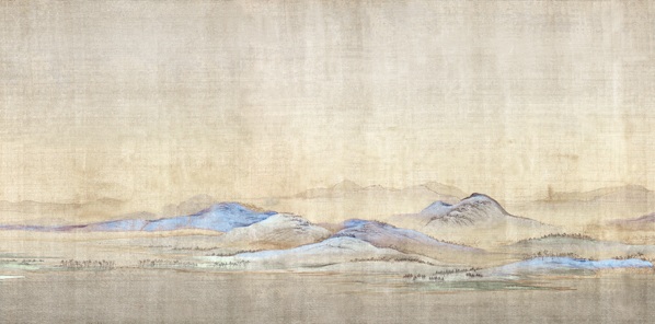 Decorative retro landscape hard-covered screen soft-furnished bedroom study green silk cloth