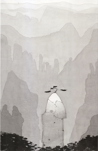 Modern decorative Chinese painting ink pattern smudged landscape soft decoration living room fairyland mountains black and white watercolor master