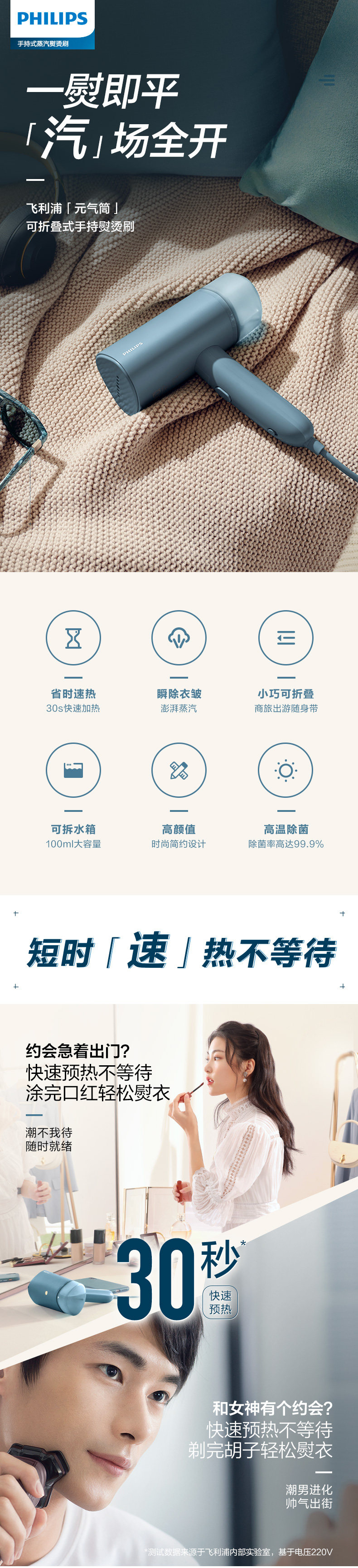 Philips 飞利浦 可折叠手持蒸汽熨斗 图1