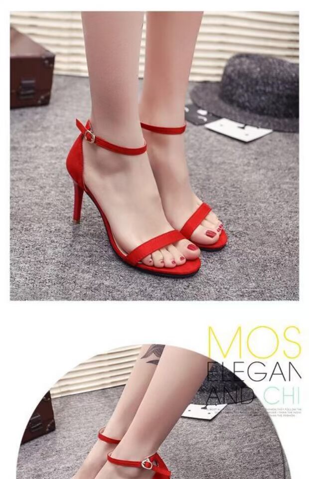 Châu Âu và Hoa Kỳ 2018 hè từ khóa mới stiletto sandal nữ đen cao gót da lộn hoang dã giày hở ngón sandal nữ đẹp
