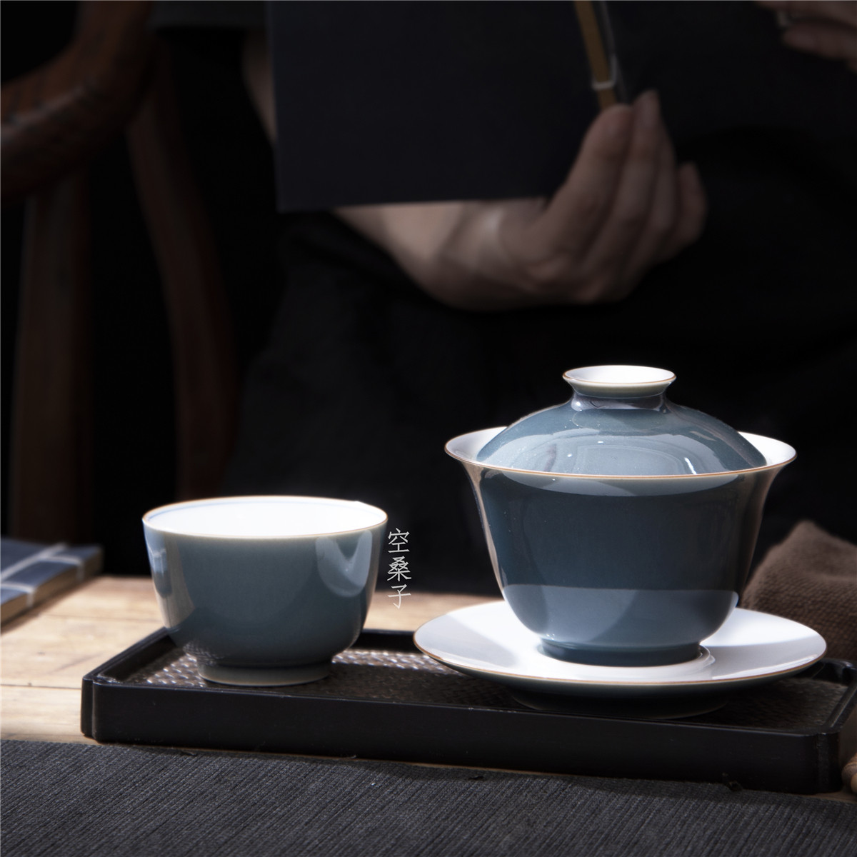 One Cover Two Cups Pure Handmade Color Glazed Tea Set Set Up for Qingzzing Green Cover Bowl Single Cup Set Group Jingdezhen Ceramics