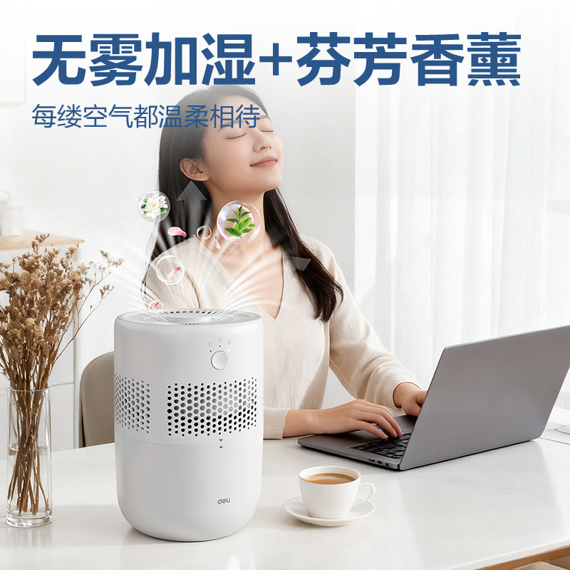 Deli Fog-Free Humidifier for Home Use, Suitable for Pregnant Women and Infants, Quiet and Antibacterial, Large Capacity, for Air-Conditioned Rooms, Heating Rooms, Air Humidification and Hydration, USB Portable, Small Size, for Office Desktop, Student Dormitory Use