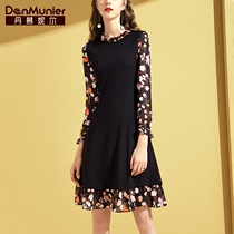 Dumnell mosaic floral knitted dress women autumn 2021 new belly slim a-shaped sweater skirt