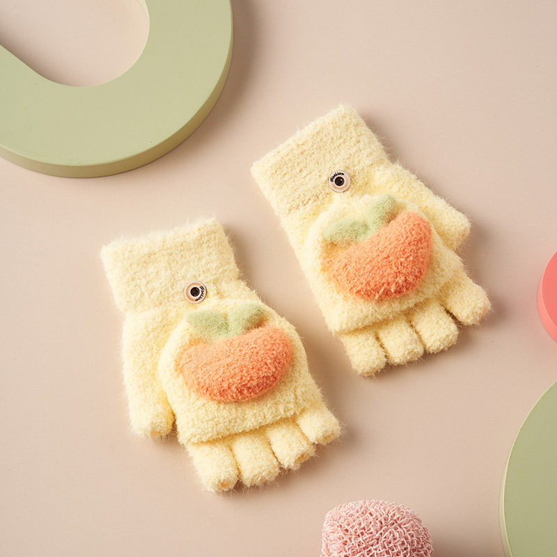 Three-dimensional love peach fingerless gloves female winter flip knitted gloves female winter warm soft cute girl student writing