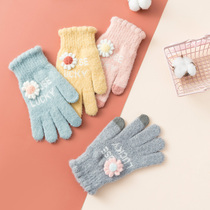 Little Daisy wool gloves female winter students keep warm and cute five finger touch screen gloves Winter female knitted junior high school students