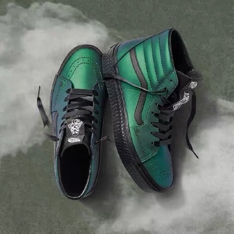 Harry Potter Collaboration, Black and Green High-Top Shoes, Women's High-Top Shoes, Leather High-Top Shoes