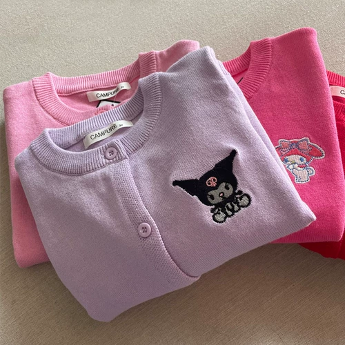 Детский мультяшный летний кардиган подходит для мужчин и женщин, хлопковый мягкий тонкий свитер, куртка, с вышивкой