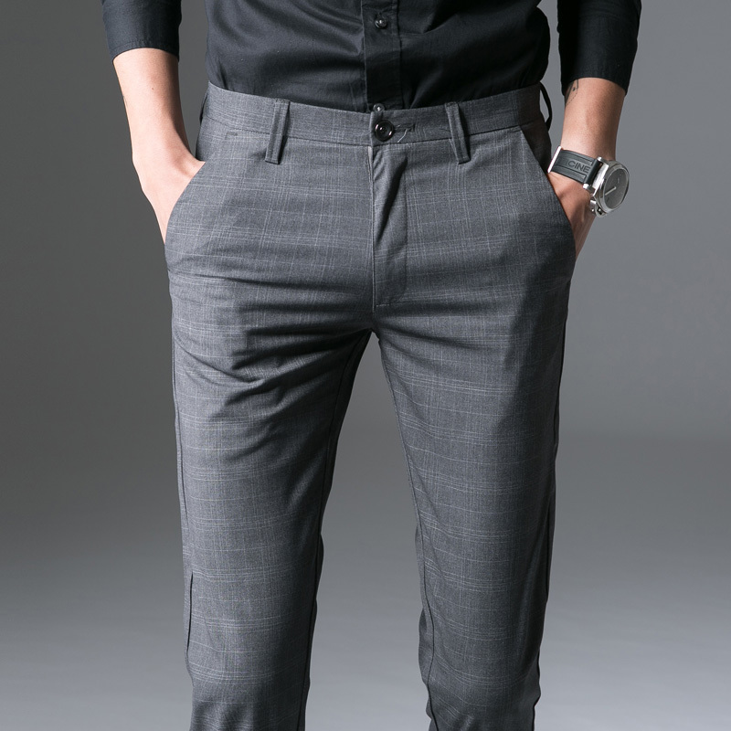 Spring and Summer Slim-Fit Plaid Casual Pants for Men, Stretchy Tapered Pants, Trendy Plaid Men's Pants, High-End Business Trousers