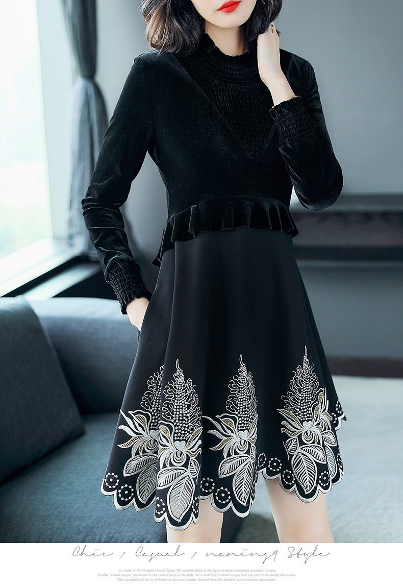 [Lấy giá mới 159 nhân dân tệ] vẫn là chủ nghĩa cổ đại 2018 mùa xuân mới phong cách retro ăn mặc thời trang thêu Một từ váy nữ mẫu đầm xòe hoa đẹp nhất