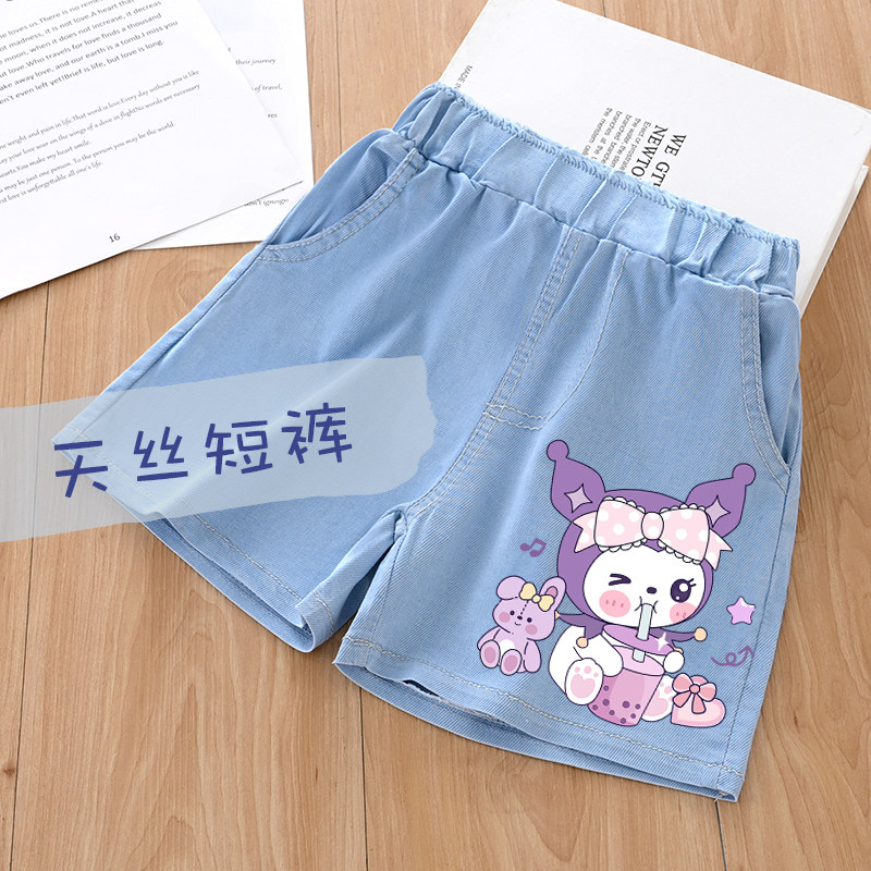 女の子用ショートパンツ、男の子用パンツ、子供用夏物薄手スタイル2026年新作アウターパンツ、夏用アイスシルクデニムショートパンツ