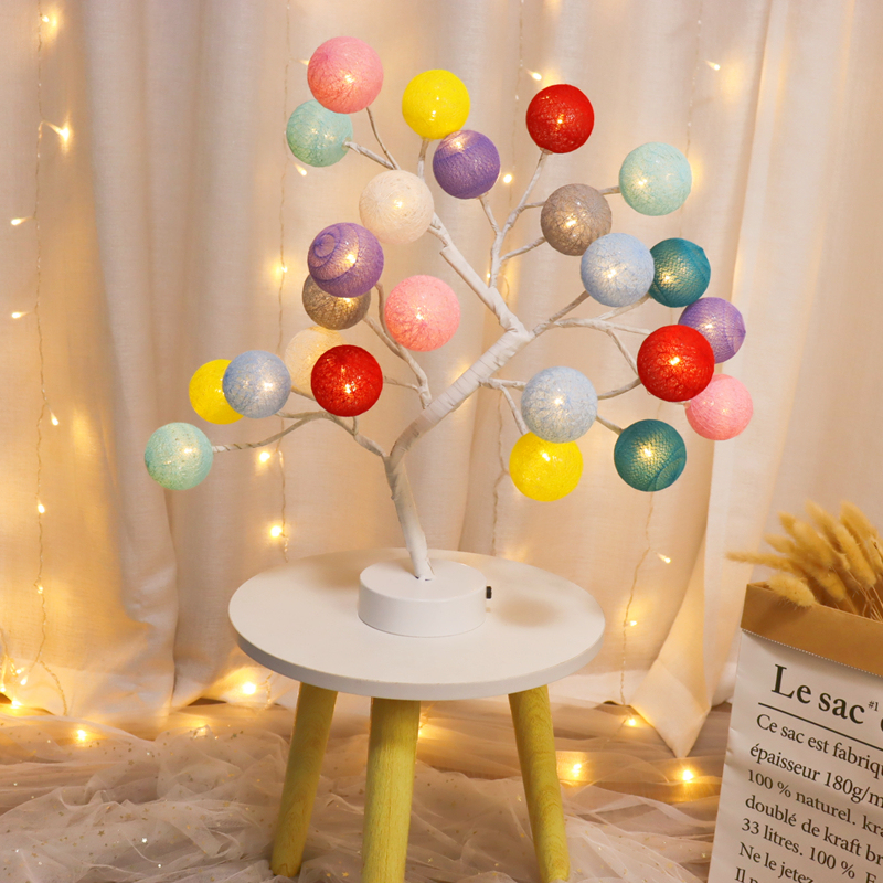 Led Cotton Ball Tree Light Gift Kidsren's Bedroom Night Light Girl's Room Decoration Decorative Light Birthday Atmosphere Light