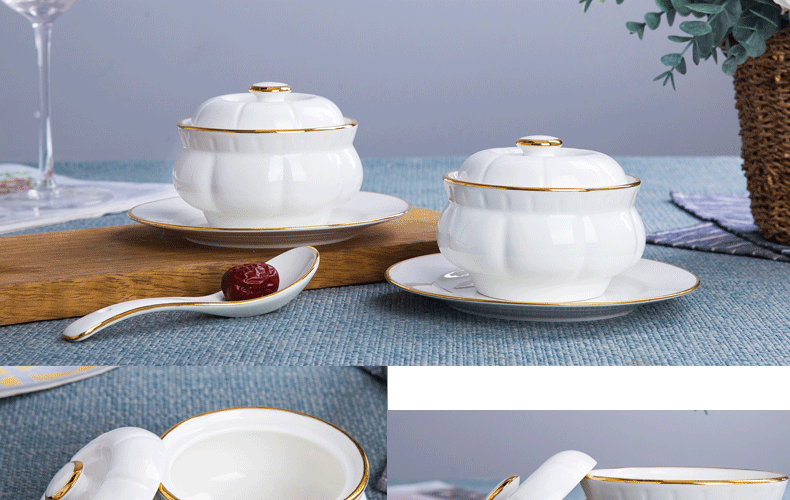 Hong Kong style ceramic stew stew meat pie bird 's nest sweet soup bowl waterproof paint sideband cover ceramic pot stew