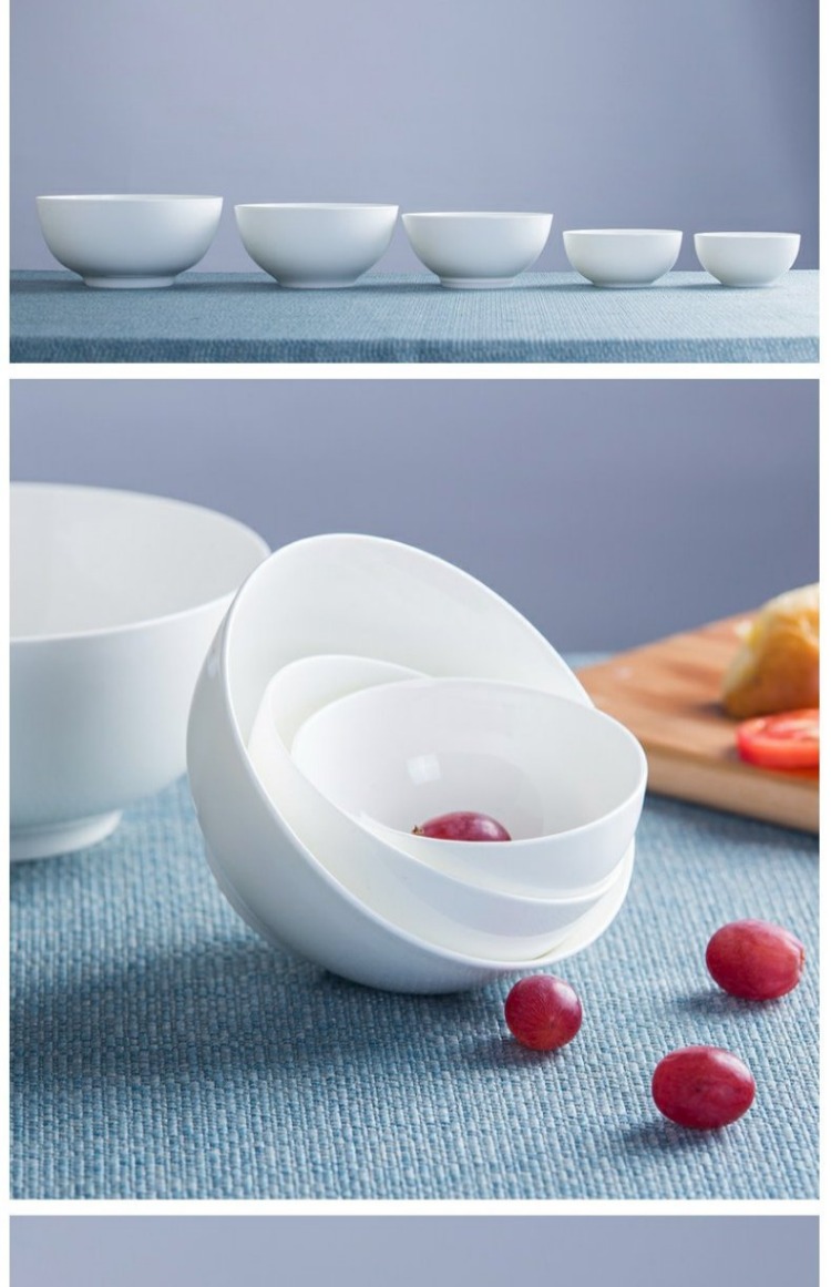 Bát cơm trắng nguyên chất 4 inch-8 inch Bát bát Trung Quốc cao chân O bát súp bát mì bát bộ đồ ăn bằng gốm - Đồ ăn tối thìa ăn cơm