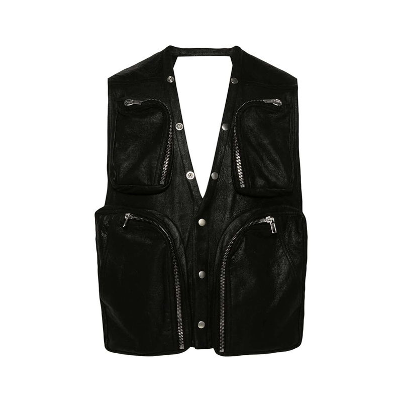 Trendmaybe's Functional Style Multi-Pocket Tactical Vest for Men, Hollow-Out Sleeveless Leather Vest