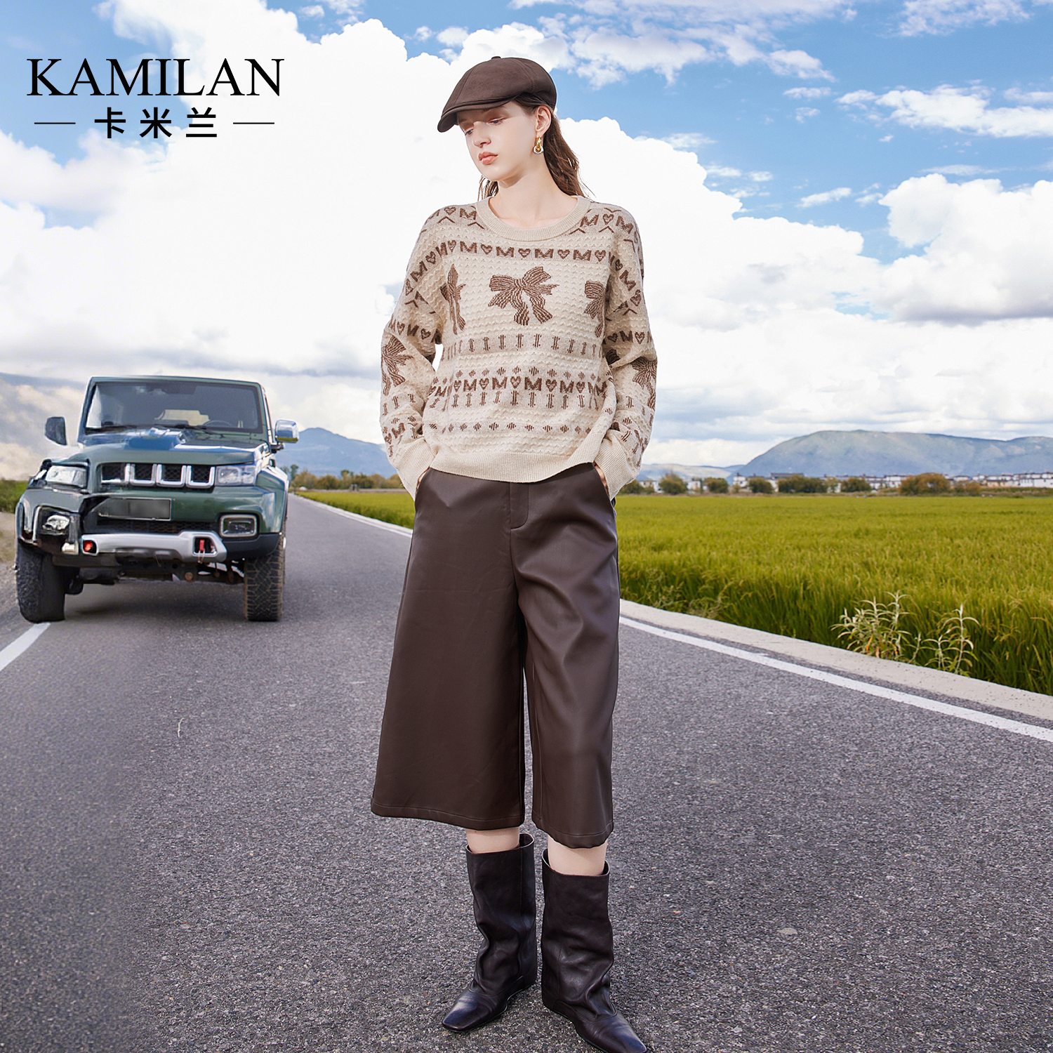 2025秋季潮流新宠:卡米兰高腰美式皮质七分裤