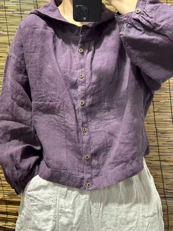 69113 Dry-Clean Linen Casual Large Pocket Hooded Jacket 69113 Dry-Clean Linen Casual Large Pocket Hooded Jacket
