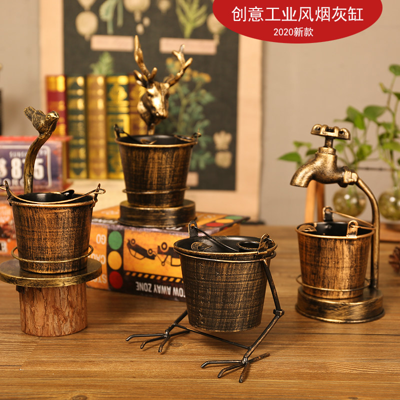 Retro Industrial Wind Metal Iron Art Smoking Ash Trays Creativity Individuality American Light Luxury Living Room Home Small Tobacco Cylinder Anti-Fall