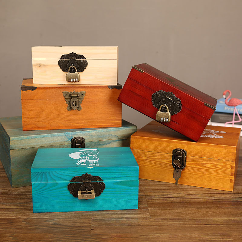 Faulty retro solid wooden box containing box with lock envelope cardboard small wooden box password box wooden box bagbox