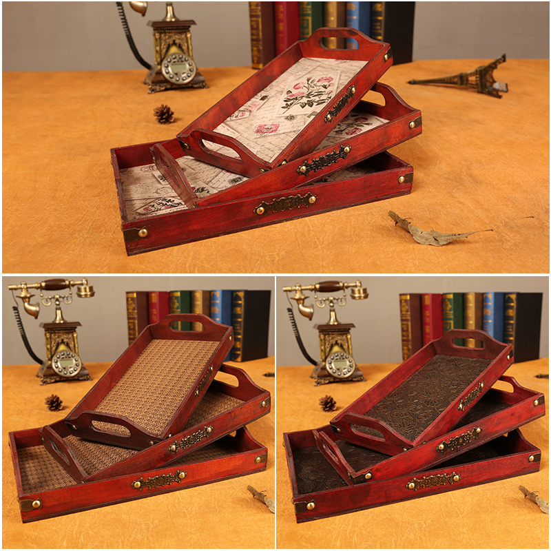 New Chinese ins wind retro wood Rectangular Drain Cup's depository Home Living room containing tea tray Fruit tray