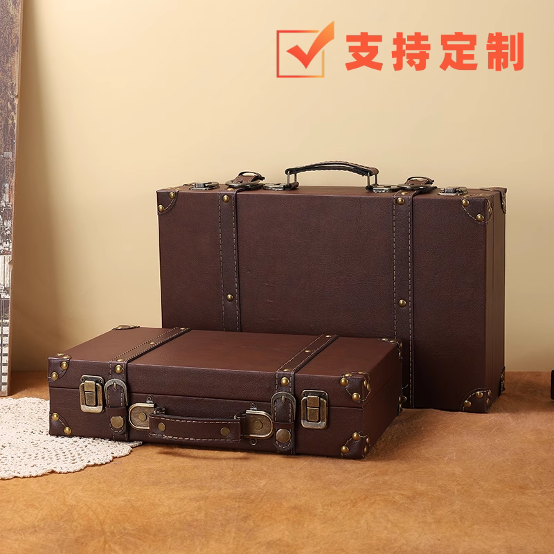 Retro Brown Suitcase Storage Box British Style Old-Fashioned Home Leather Suitcase Photography Props Suitcase Wooden Box Ornaments Retro Brown Suitcase Storage Box British Style Old-Fashioned Home Leather Suitcase Photography Props Suitcase Wooden Box Ornaments