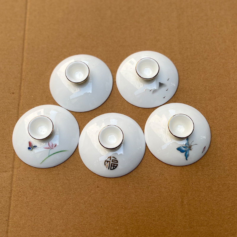 Shea Butter Jade Porcelain Pig Oil White Triple Talent Bowl lid Gongfu Tea with tea cup ware Hundred Fu Landscape Orchid Butterfly Sketch-Taobao