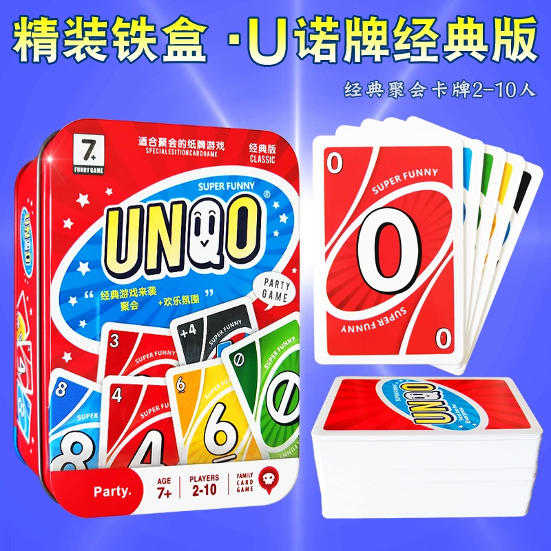 Bảng trò chơi UNQO hộp sắt thương hiệu Uno thương hiệu UNO thương hiệu UNO UNQO thẻ bình thường bên máy tính bảng trò chơi thẻ nhựa đúc - Trò chơi trên bàn