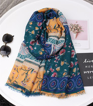 Scarf women winter Joker thin geometric flower shawl seaside sunscreen shawl bib long scarf silk scarf
