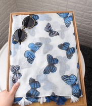 2019 New Japanese and Korean butterfly printing cotton hand feel scarf foreign trade export thin silk scarves tourism sunscreen beach towel