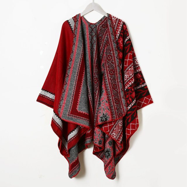 ຜ້າພັນຄໍ cashmere imitation ຫນາແລະອົບອຸ່ນ Dunhuang ດູໃບໄມ້ລົ່ນແລະລະດູຫນາວການເດີນທາງຮູບພາບ scarf ແບບຊົນເຜົ່າ cloak ດອກນອກ cape